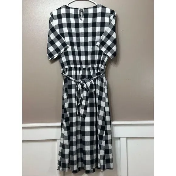 NWOT Jessakae Black & White Plaid Picnic Waist Tie Mini Dress Women's Small - Picture 11 of 13